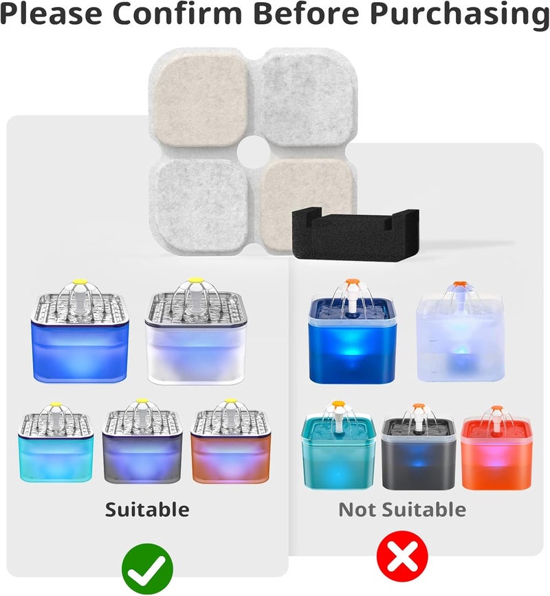 Baofum Cat Pet Water Fountain Filters, 6 Pack Replacement Filters Fit for 101oz/3L Crystal Cat Fountain, Triple Filtration System (6 Filters+6 Sponges) - Image 2